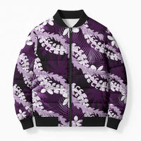 Puakenikeni Maile Lei Bomber Puffer Jacket Frangipani Purple Tropical Leaves LT01 Unisex Purple - Polynesian Pride
