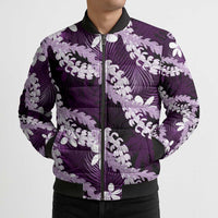 Puakenikeni Maile Lei Bomber Puffer Jacket Frangipani Purple Tropical Leaves LT01 - Polynesian Pride