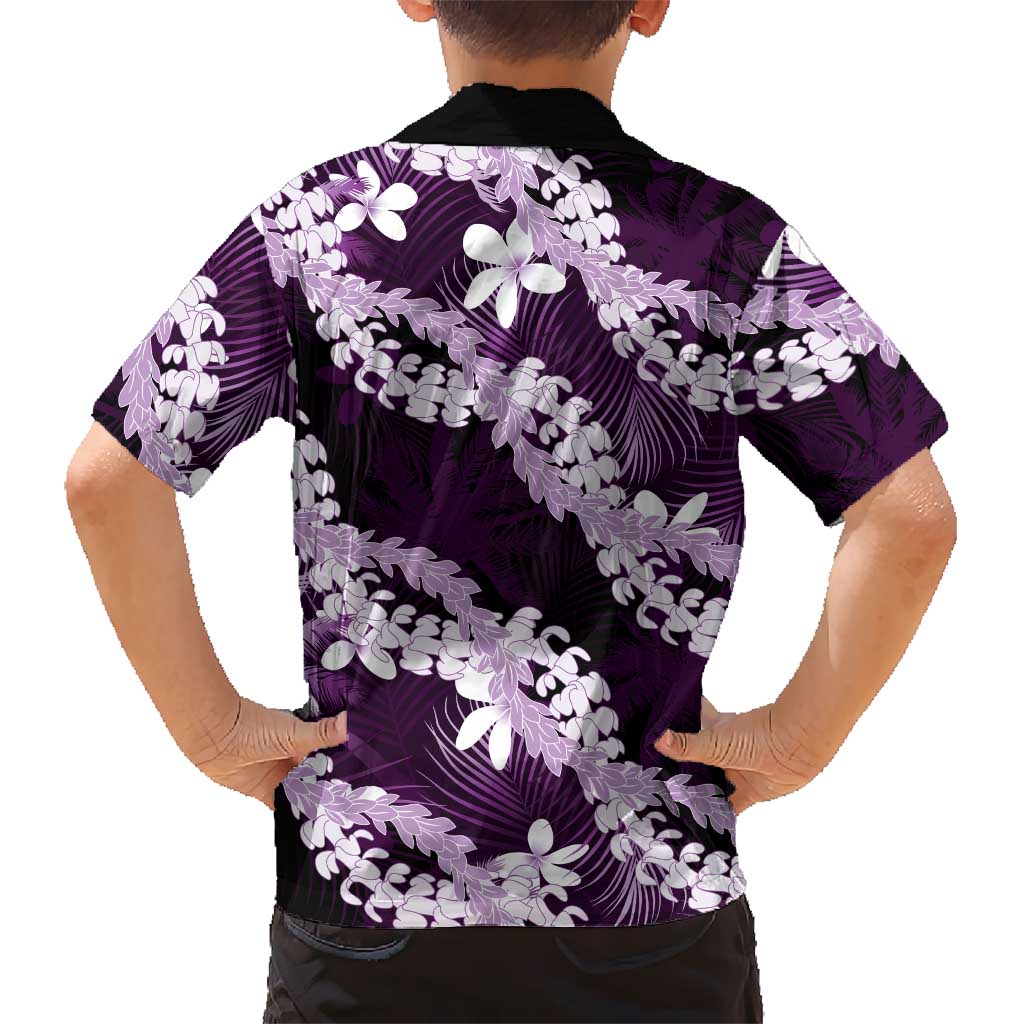 Puakenikeni Maile Lei Family Matching Long Sleeve Bodycon Dress and Hawaiian Shirt Frangipani Purple Tropical Leaves