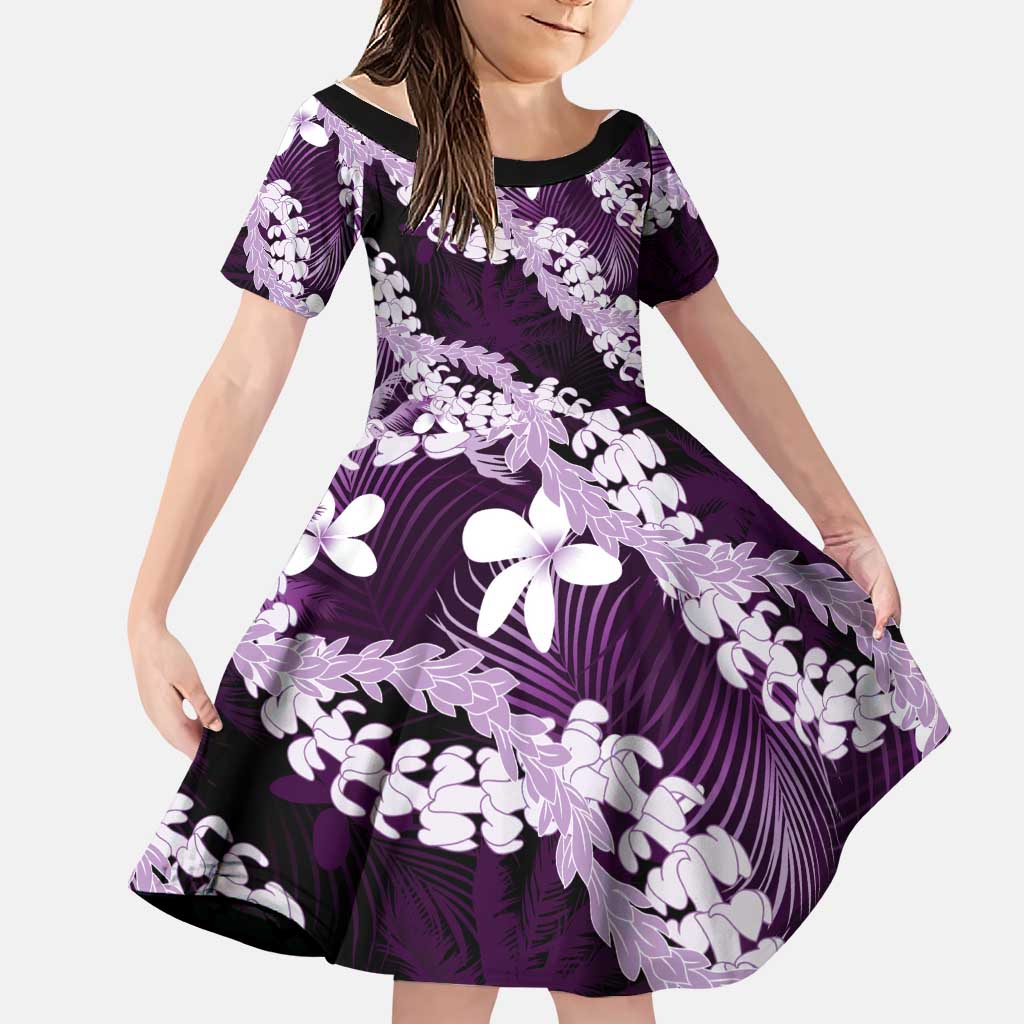 Puakenikeni Maile Lei Family Matching Long Sleeve Bodycon Dress and Hawaiian Shirt Frangipani Purple Tropical Leaves