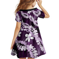 Puakenikeni Maile Lei Family Matching Long Sleeve Bodycon Dress and Hawaiian Shirt Frangipani Purple Tropical Leaves