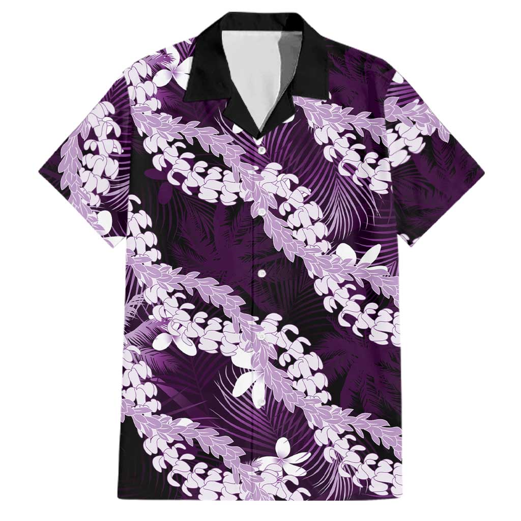 Puakenikeni Maile Lei Family Matching Long Sleeve Bodycon Dress and Hawaiian Shirt Frangipani Purple Tropical Leaves