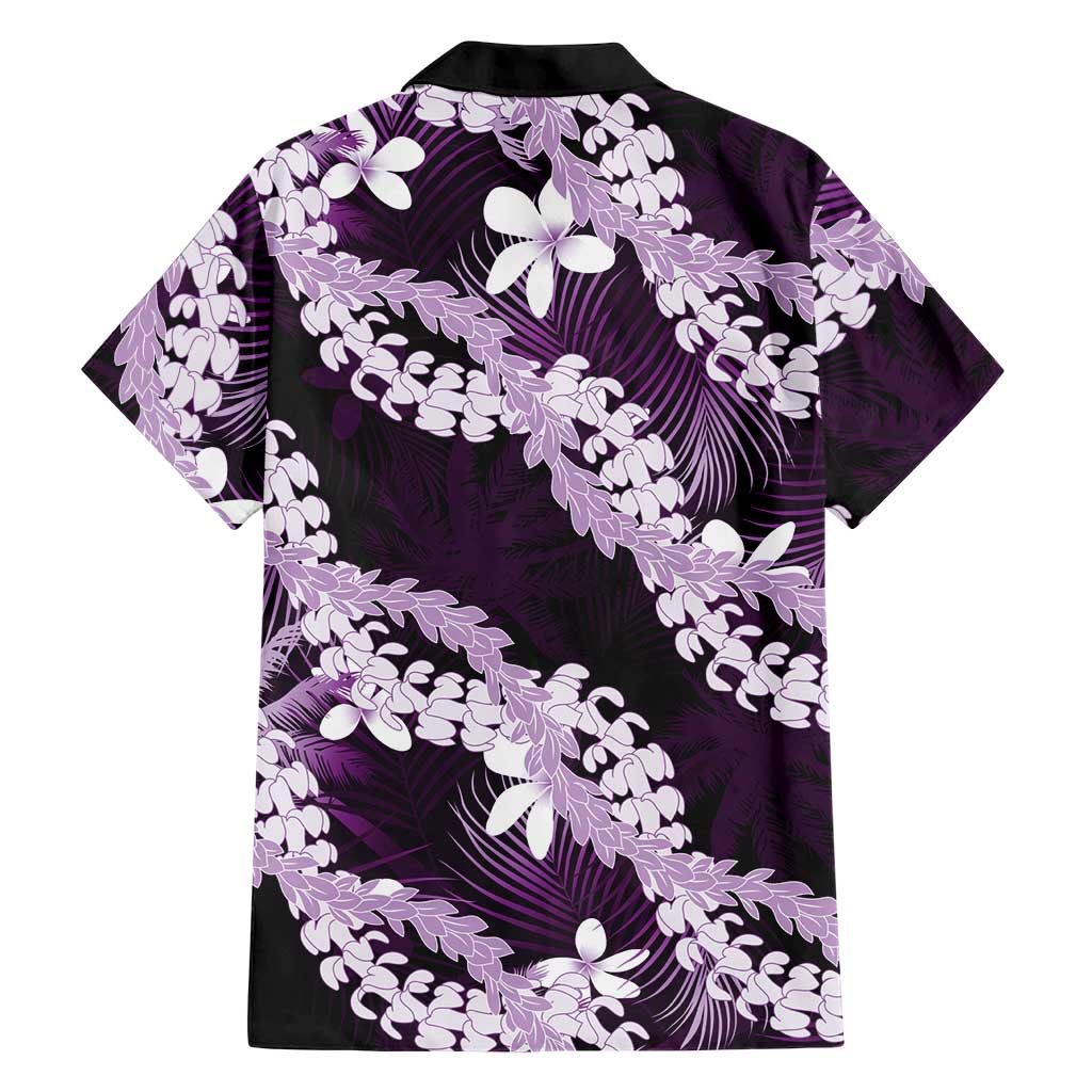 Puakenikeni Maile Lei Family Matching Long Sleeve Bodycon Dress and Hawaiian Shirt Frangipani Purple Tropical Leaves