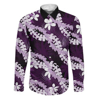 Puakenikeni Maile Lei Family Matching Long Sleeve Bodycon Dress and Hawaiian Shirt Frangipani Purple Tropical Leaves