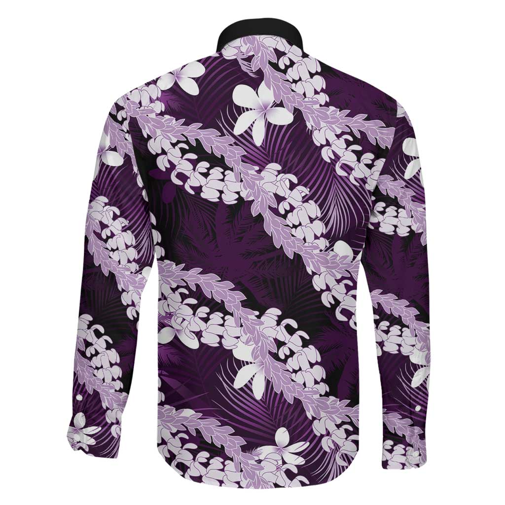 Puakenikeni Maile Lei Family Matching Long Sleeve Bodycon Dress and Hawaiian Shirt Frangipani Purple Tropical Leaves