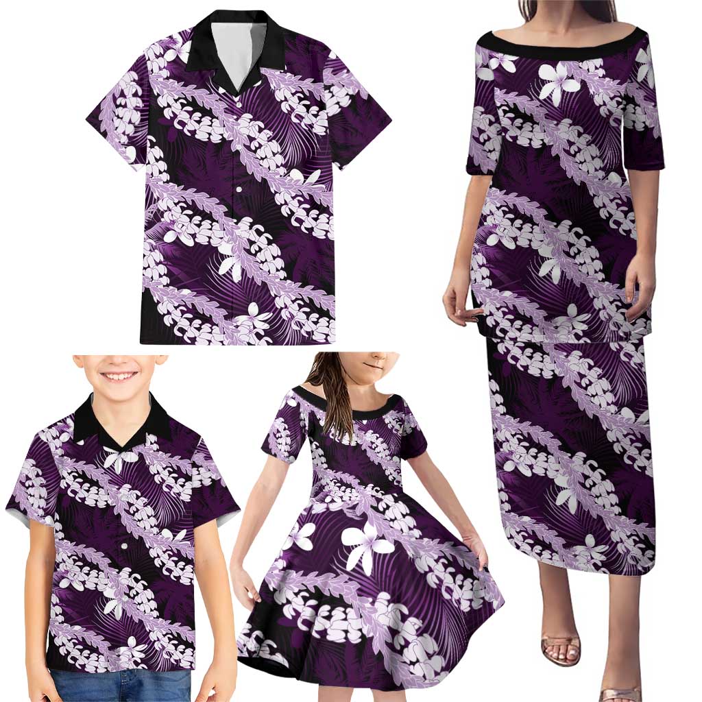 Puakenikeni Maile Lei Family Matching Puletasi and Hawaiian Shirt Frangipani Purple Tropical Leaves LT01 - Polynesian Pride