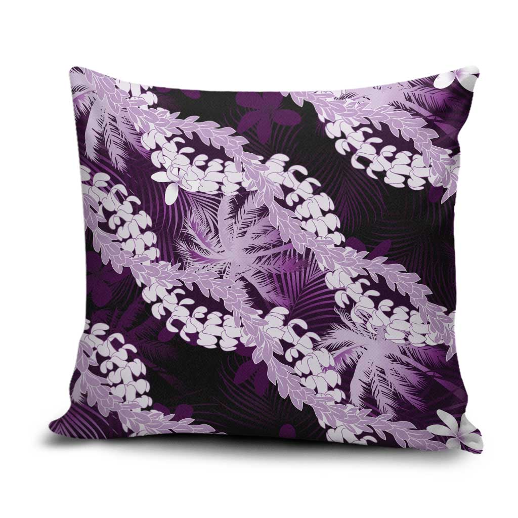 Puakenikeni Maile Lei Pillow Cover Frangipani Purple Tropical Leaves