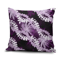 Puakenikeni Maile Lei Pillow Cover Frangipani Purple Tropical Leaves