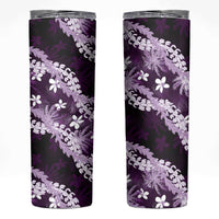 Puakenikeni Maile Lei Skinny Tumbler Frangipani Purple Tropical Leaves