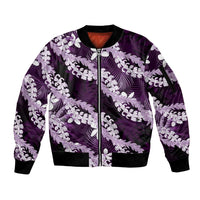 Puakenikeni Maile Lei Sleeve Zip Bomber Jacket Frangipani Purple Tropical Leaves LT01 Unisex Purple - Polynesian Pride