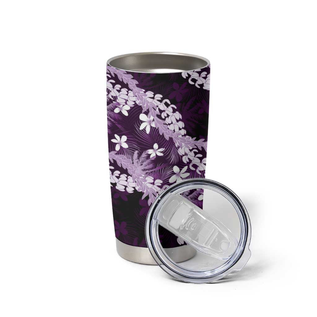 Puakenikeni Maile Lei Tumbler Cup Frangipani Purple Tropical Leaves