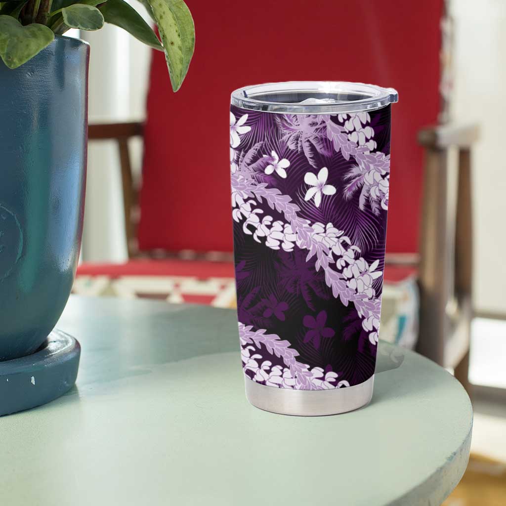 Puakenikeni Maile Lei Tumbler Cup Frangipani Purple Tropical Leaves