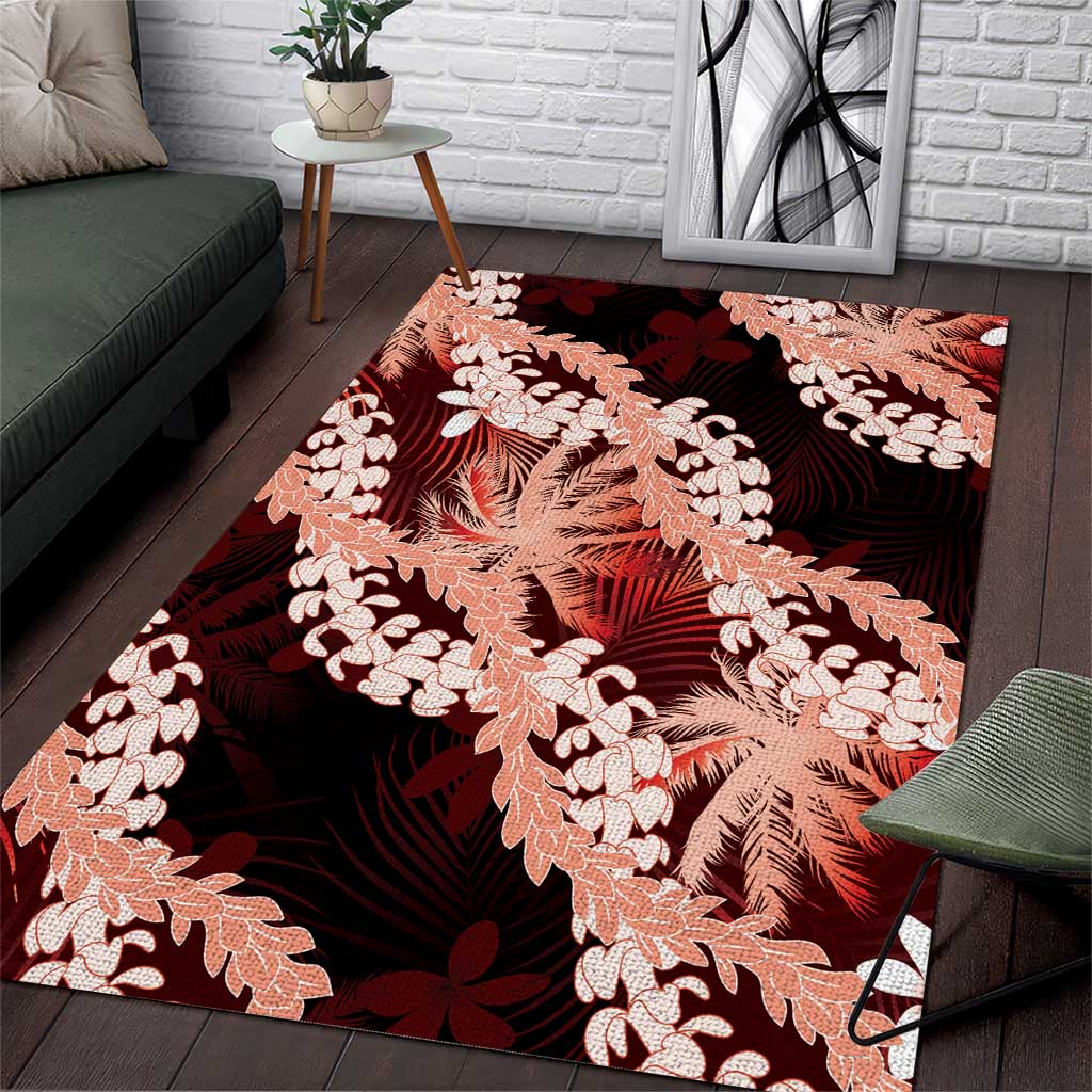Puakenikeni Maile Lei Area Rug Frangipani Red Tropical Leaves LT01 Red - Polynesian Pride