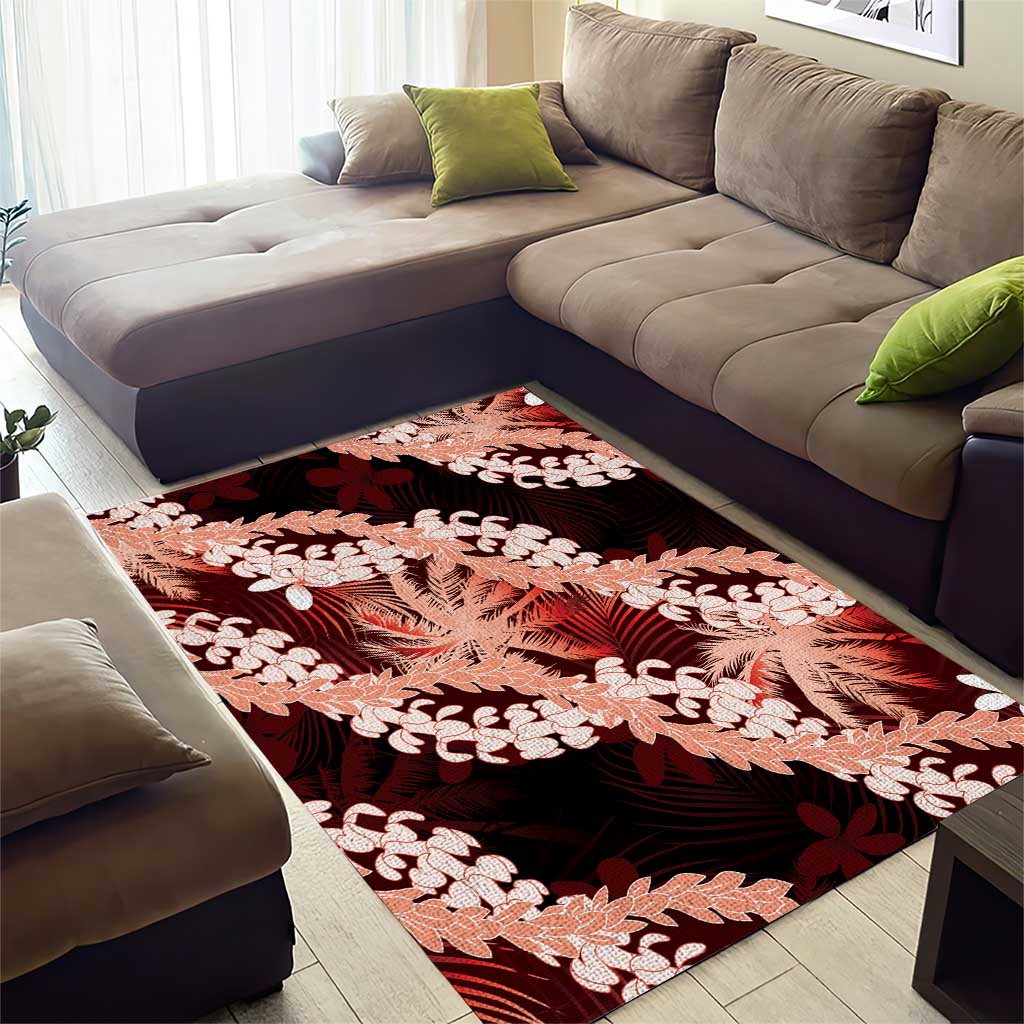Puakenikeni Maile Lei Area Rug Frangipani Red Tropical Leaves LT01 - Polynesian Pride
