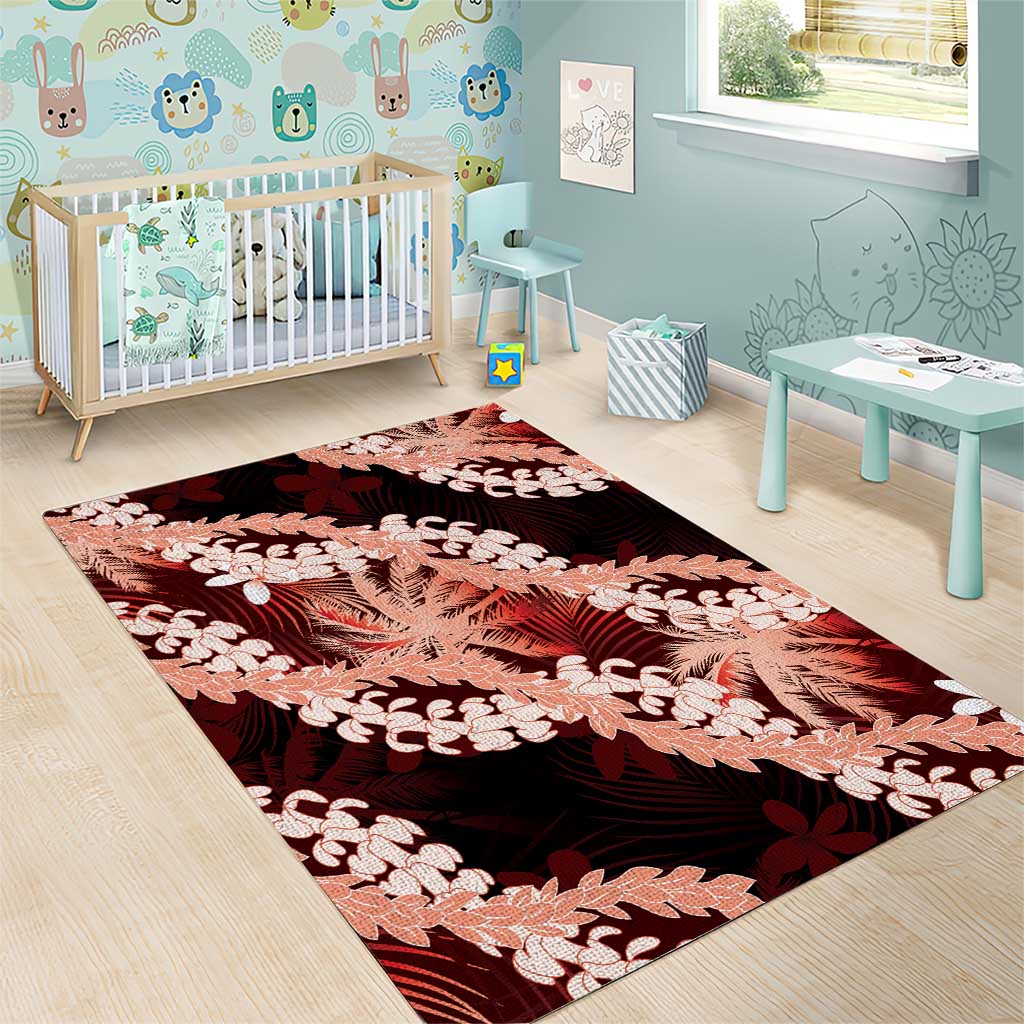 Puakenikeni Maile Lei Area Rug Frangipani Red Tropical Leaves LT01 - Polynesian Pride