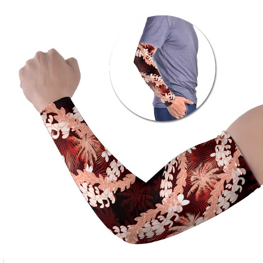 Puakenikeni Maile Lei Arm Sleeves Frangipani Red Tropical Leaves