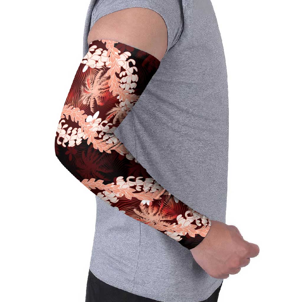 Puakenikeni Maile Lei Arm Sleeves Frangipani Red Tropical Leaves