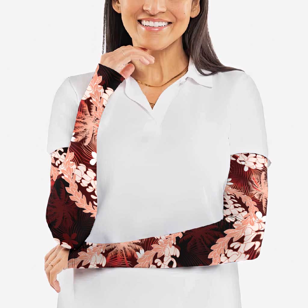 Puakenikeni Maile Lei Arm Sleeves Frangipani Red Tropical Leaves