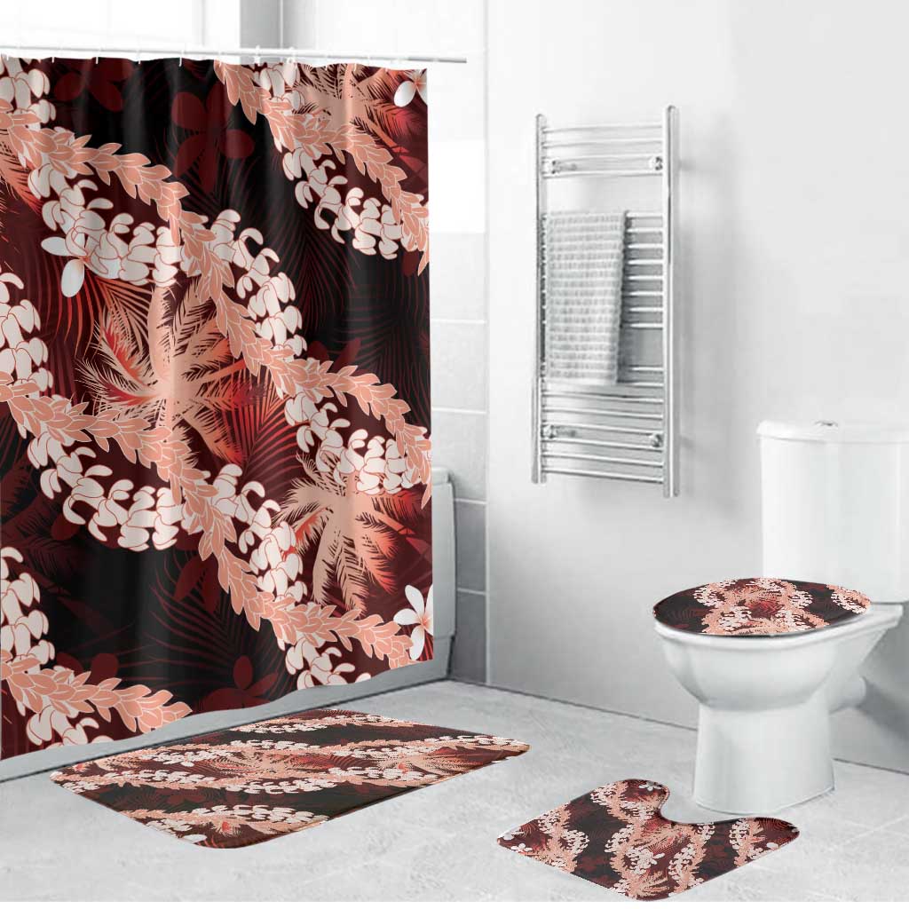 Puakenikeni Maile Lei Bathroom Set Frangipani Red Tropical Leaves