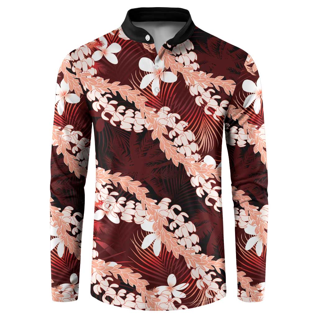 Puakenikeni Maile Lei Button Sweatshirt Frangipani Red Tropical Leaves LT01 Red - Polynesian Pride