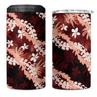 Puakenikeni Maile Lei 4 in 1 Can Cooler Tumbler Frangipani Red Tropical Leaves