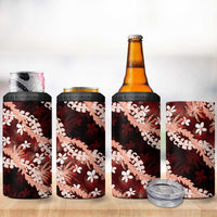 Puakenikeni Maile Lei 4 in 1 Can Cooler Tumbler Frangipani Red Tropical Leaves