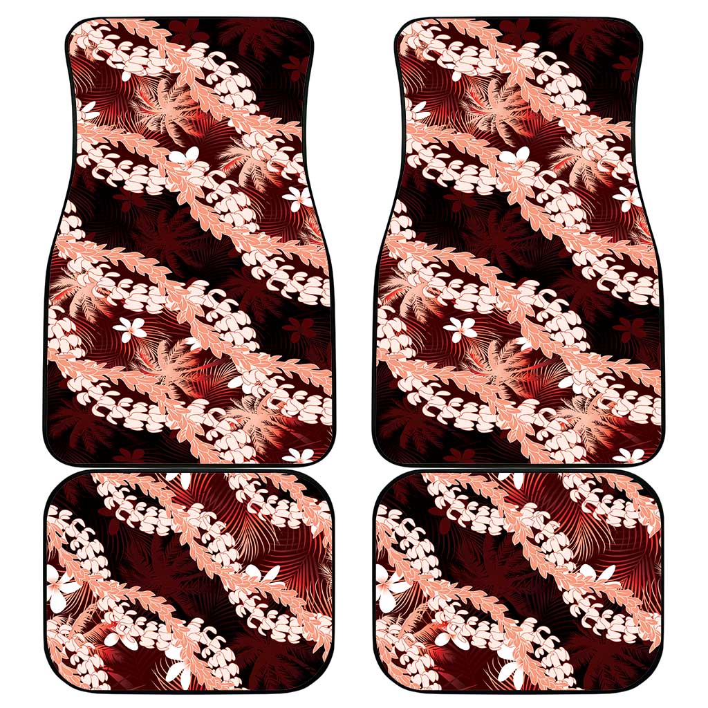 Puakenikeni Maile Lei Car Mats Frangipani Red Tropical Leaves LT01 - Polynesian Pride