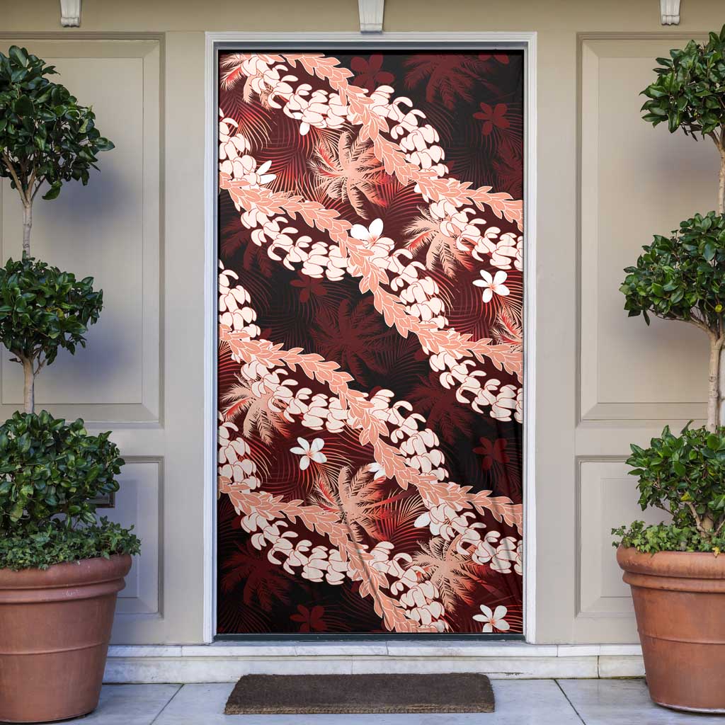 Puakenikeni Maile Lei Door Cover Frangipani Red Tropical Leaves