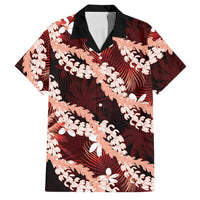 Puakenikeni Maile Lei Family Matching Long Sleeve Bodycon Dress and Hawaiian Shirt Frangipani Red Tropical Leaves LT01 Dad's Shirt - Short Sleeve Red - Polynesian Pride