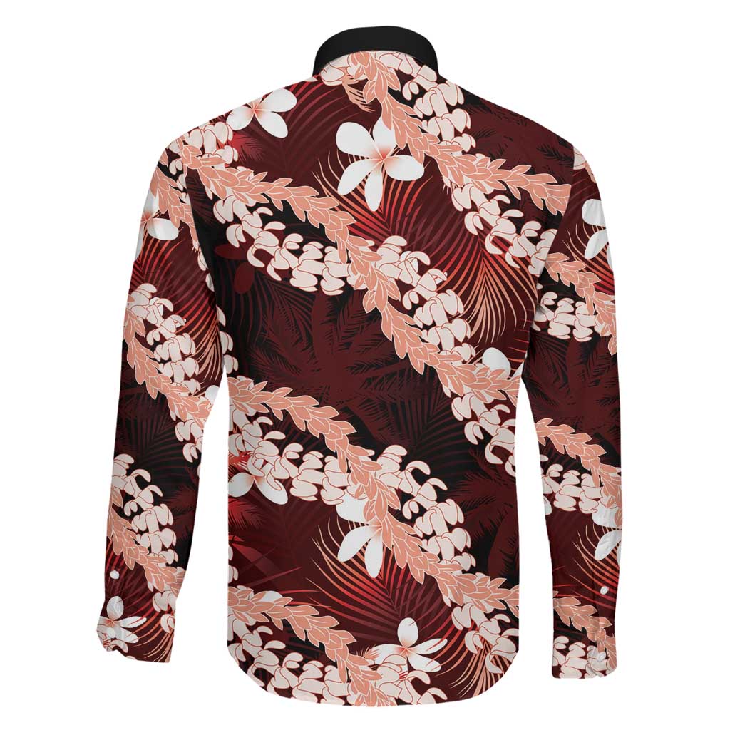 Puakenikeni Maile Lei Family Matching Off The Shoulder Long Sleeve Dress and Hawaiian Shirt Frangipani Red Tropical Leaves LT01 - Polynesian Pride