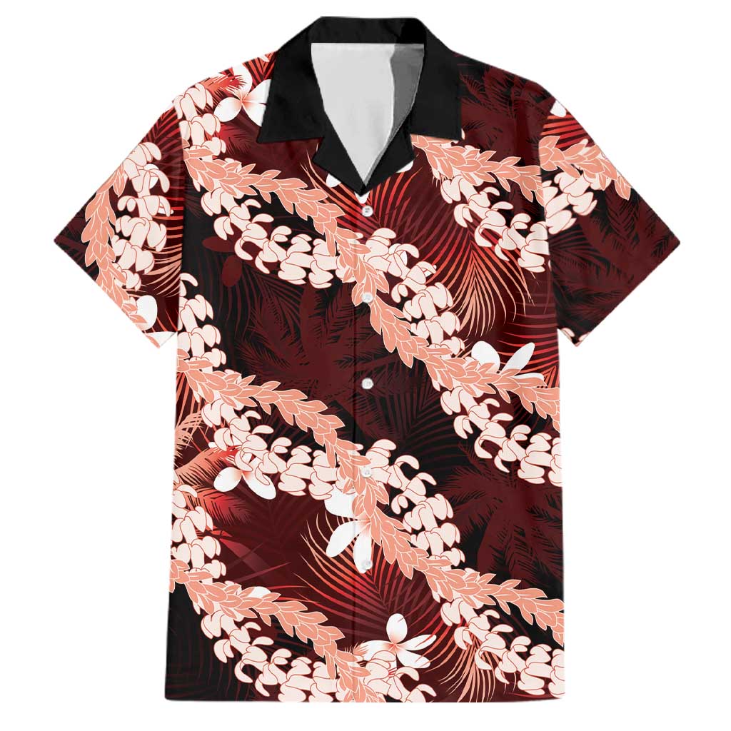 Puakenikeni Maile Lei Family Matching Off Shoulder Short Dress and Hawaiian Shirt Frangipani Red Tropical Leaves LT01 Dad's Shirt - Short Sleeve Red - Polynesian Pride