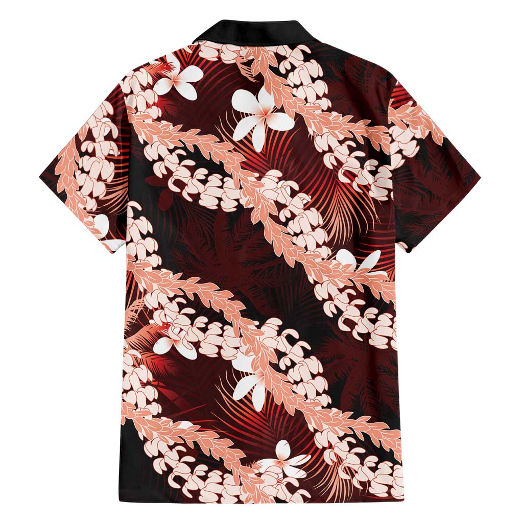 Puakenikeni Maile Lei Family Matching Off Shoulder Short Dress and Hawaiian Shirt Frangipani Red Tropical Leaves LT01 - Polynesian Pride