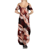 Puakenikeni Maile Lei Family Matching Summer Maxi Dress and Hawaiian Shirt Frangipani Red Tropical Leaves LT01 - Polynesian Pride