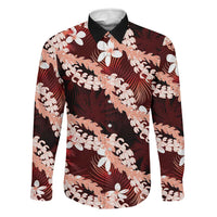 Puakenikeni Maile Lei Family Matching Tank Maxi Dress and Hawaiian Shirt Frangipani Red Tropical Leaves LT01 Dad's Shirt - Long Sleeve Red - Polynesian Pride