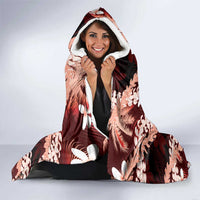 Puakenikeni Maile Lei Hooded Blanket Frangipani Red Tropical Leaves