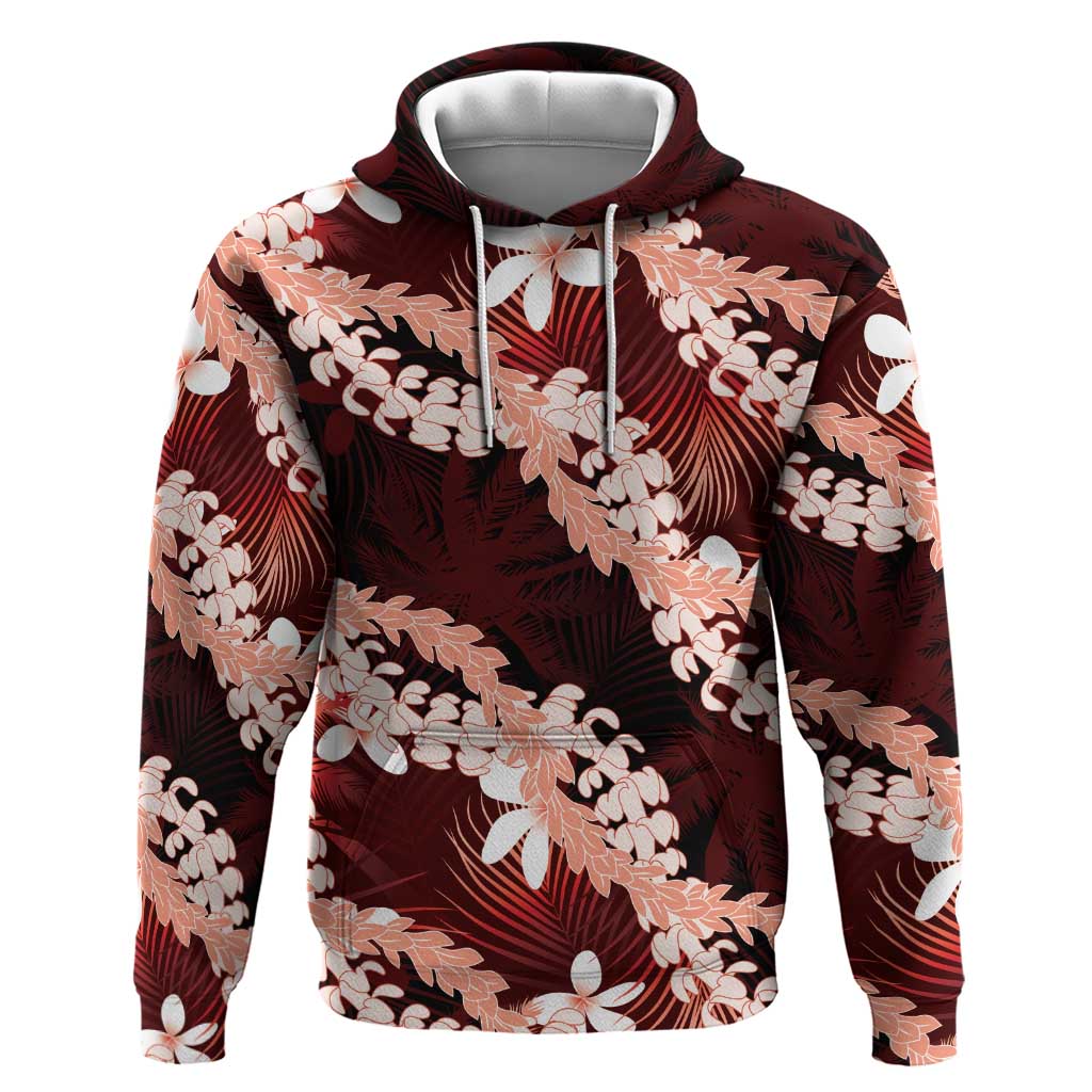 Puakenikeni Maile Lei Hoodie Frangipani Red Tropical Leaves LT01 Pullover Hoodie Red - Polynesian Pride