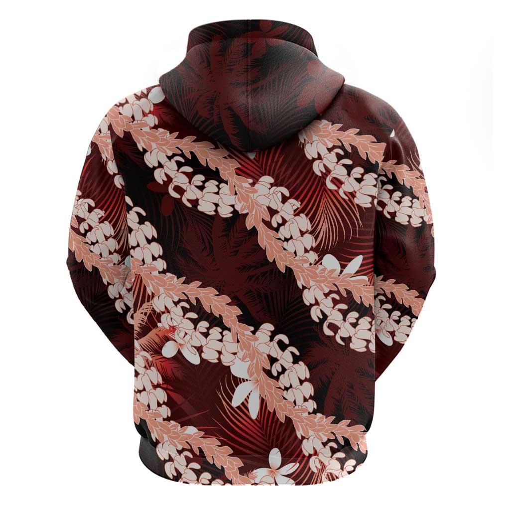 Puakenikeni Maile Lei Hoodie Frangipani Red Tropical Leaves LT01 - Polynesian Pride