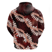 Puakenikeni Maile Lei Hoodie Frangipani Red Tropical Leaves LT01 - Polynesian Pride