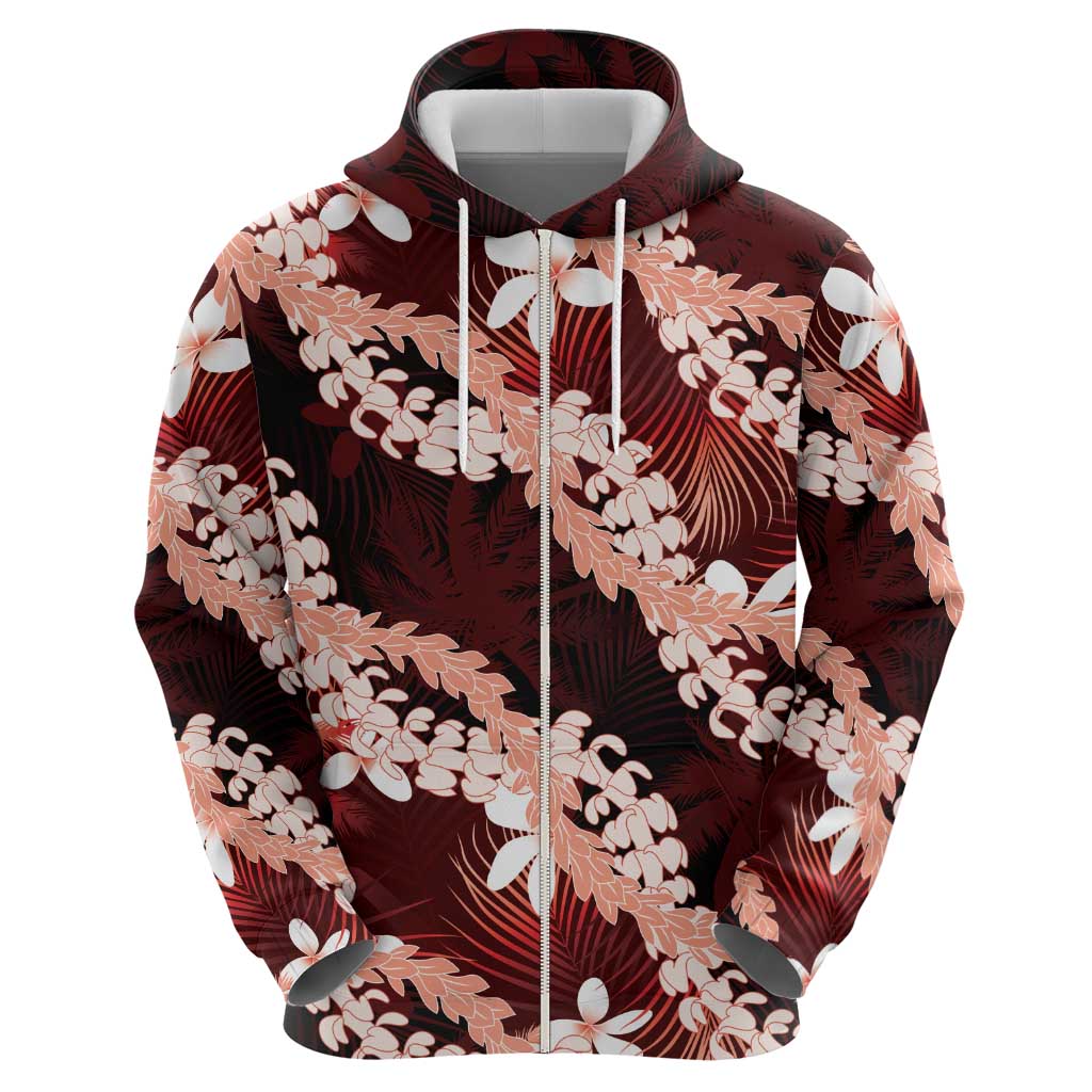 Puakenikeni Maile Lei Hoodie Frangipani Red Tropical Leaves LT01 - Polynesian Pride