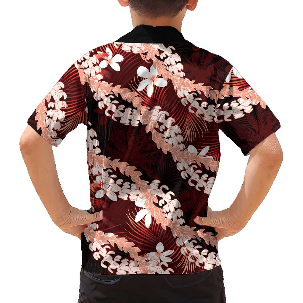 Puakenikeni Maile Lei Kid Hawaiian Shirt Frangipani Red Tropical Leaves LT01 - Polynesian Pride