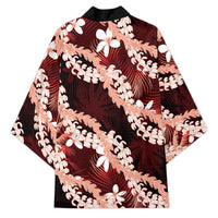 Puakenikeni Maile Lei Kimono Frangipani Red Tropical Leaves