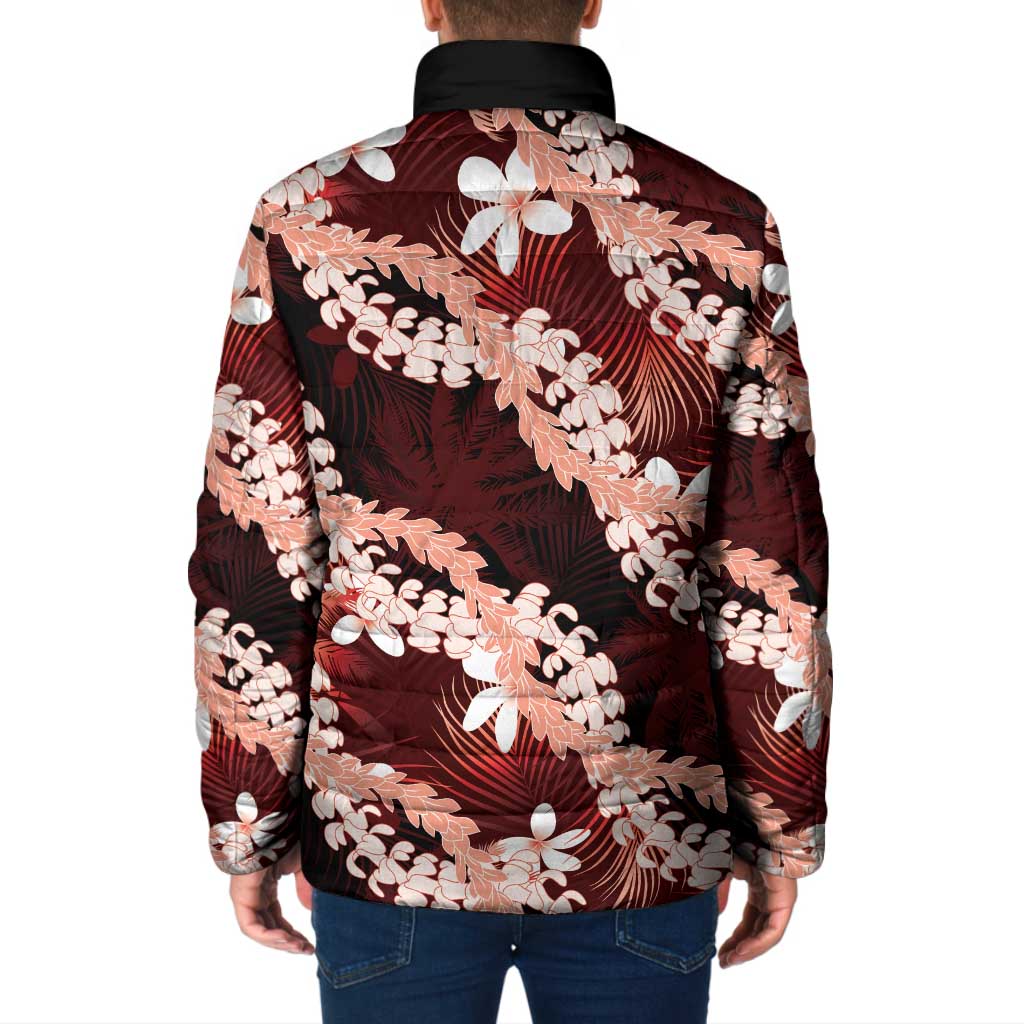 Puakenikeni Maile Lei Padded Jacket Frangipani Red Tropical Leaves LT01 - Polynesian Pride