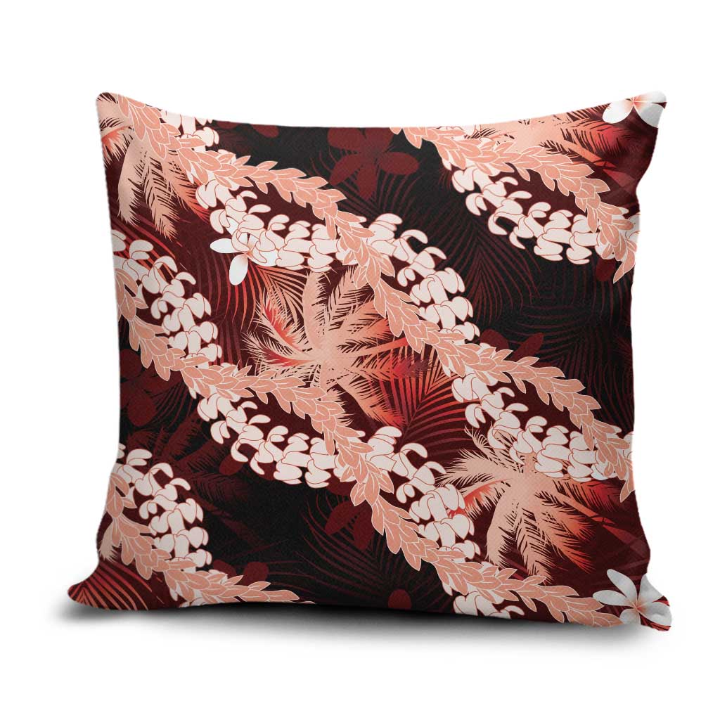 Puakenikeni Maile Lei Pillow Cover Frangipani Red Tropical Leaves
