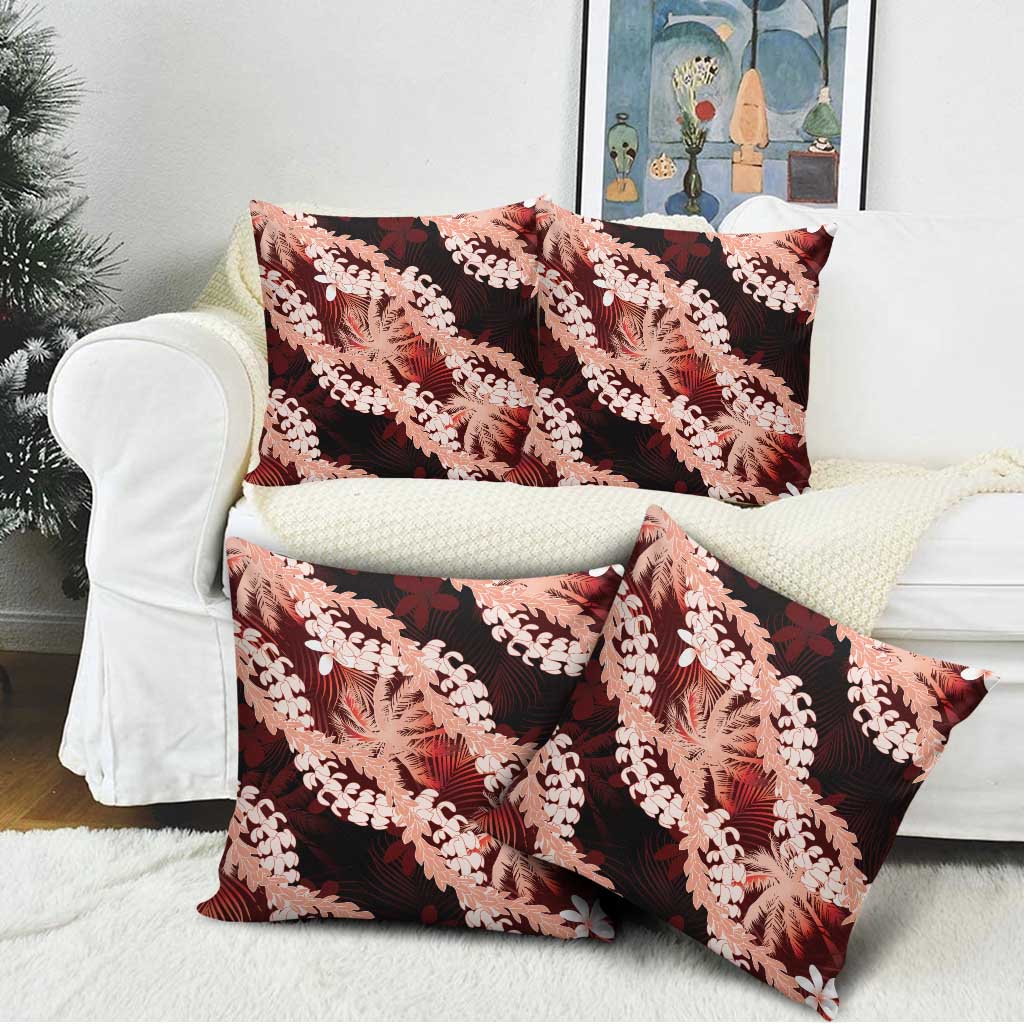 Puakenikeni Maile Lei Pillow Cover Frangipani Red Tropical Leaves