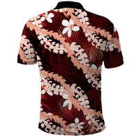 Puakenikeni Maile Lei Polo Shirt Frangipani Red Tropical Leaves LT01 - Polynesian Pride