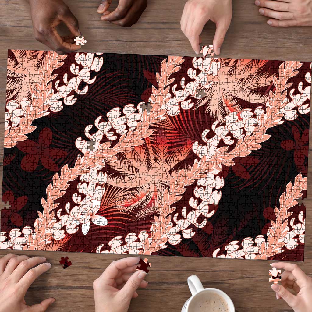 Puakenikeni Maile Lei Puzzle Frangipani Red Tropical Leaves