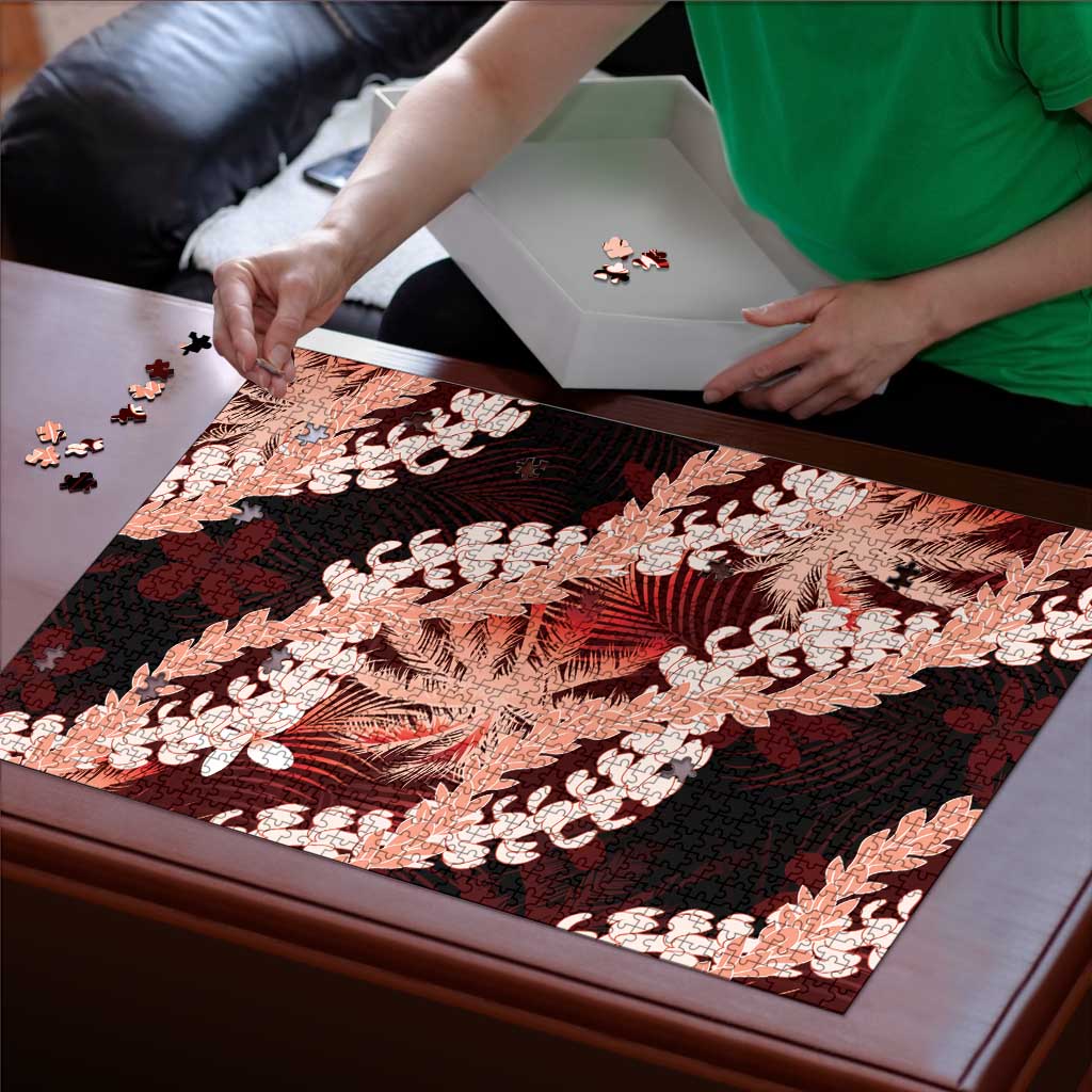 Puakenikeni Maile Lei Puzzle Frangipani Red Tropical Leaves