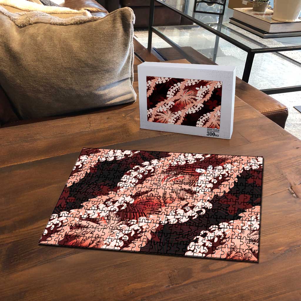 Puakenikeni Maile Lei Puzzle Frangipani Red Tropical Leaves