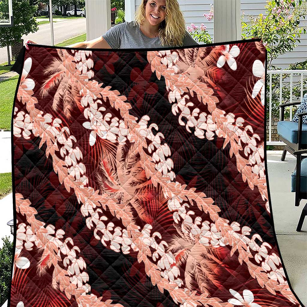 Puakenikeni Maile Lei Quilt Frangipani Red Tropical Leaves LT01 Red - Polynesian Pride