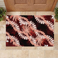 Puakenikeni Maile Lei Rubber Doormat Frangipani Red Tropical Leaves